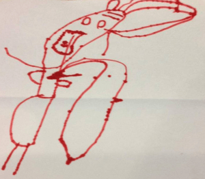 《胡蘿蔔怪獸》三歲兒童創作，將實體與想像結合，開始學習描繪各方向線條與基本型體。